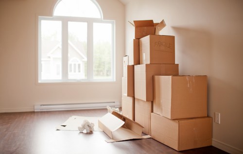 Packing materials and labelled moving boxes prepared for a Barnes move