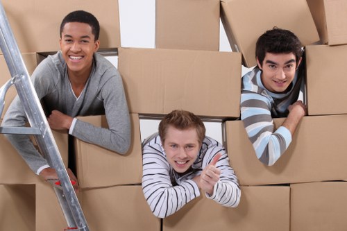 Professional moving team handling boxes and furniture in Barnes